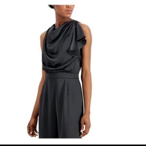 INC Women's Black Size 14 Satin Jumpsuit Sleeveless Cowl Neck Wide Leg $119